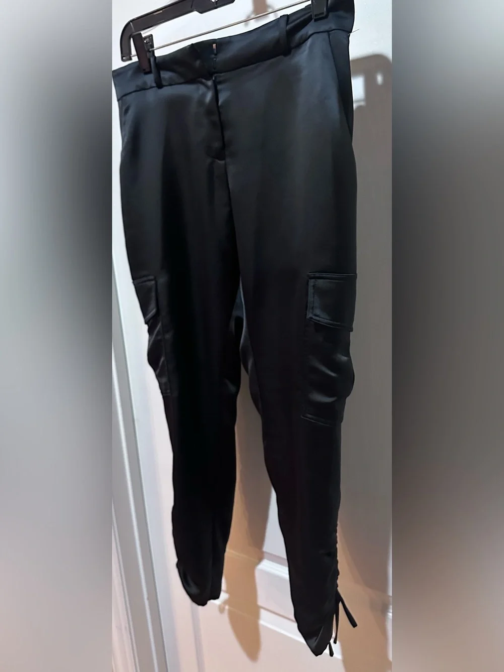 Parker Black Cargo Satin Jogger Pants - Sleek Utility Style size 2
